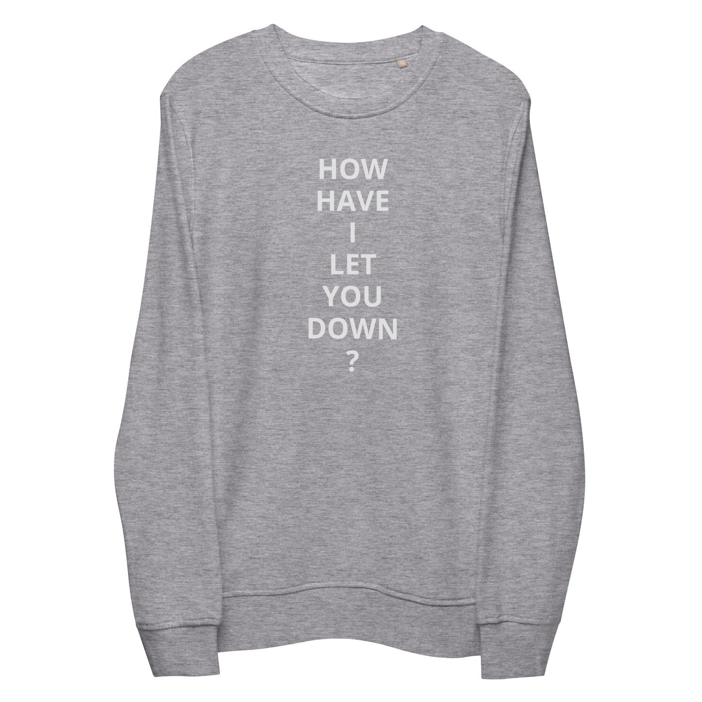 "HOW HAVE I LET YOU DOWN?" sweatshirt