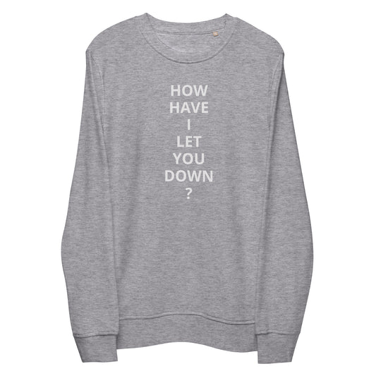 "HOW HAVE I LET YOU DOWN?" sweatshirt